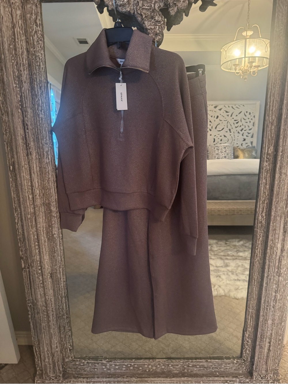SPANX Women's Chocolate Brown Half-Zip Cowl Pullover Sweater SET
